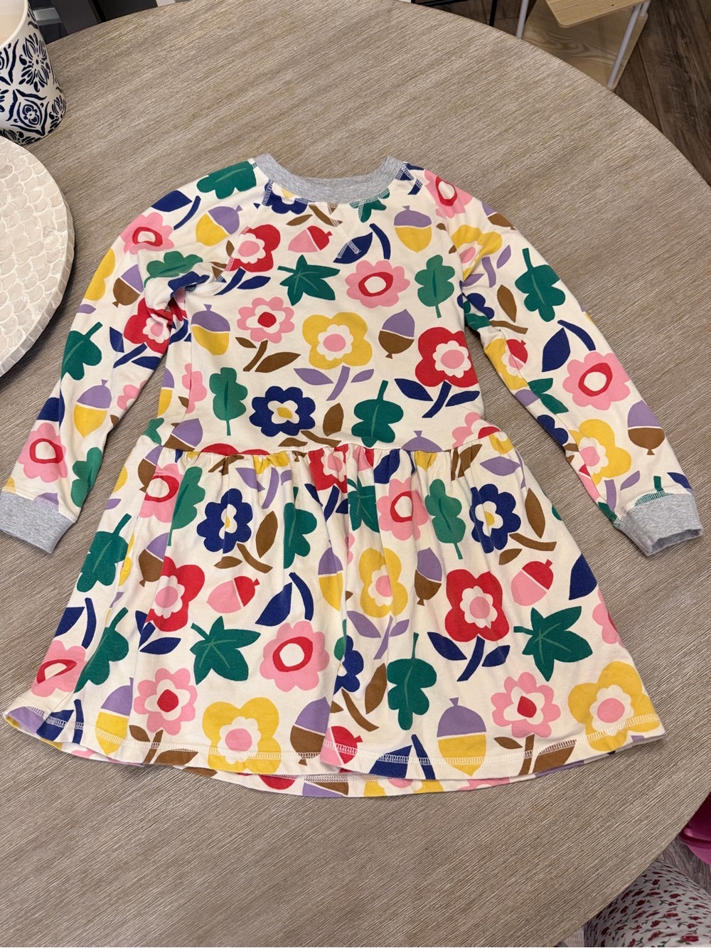 Mini Boden Girls Floral Woodland Long Sleeve Knit Dress 9-10Y 140 cm
